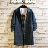 premium unisex style casual hop fashion design print quality material fit wear high - essential urban e03882 everyday style hip men-long-jean-jacket-winter-men-women-trend-big-pockets-turn-down-collar-trenchcoat-outerwear-fashion-black-loose-denim-coats image oversized graphic streetwear streetwear design ID 49038