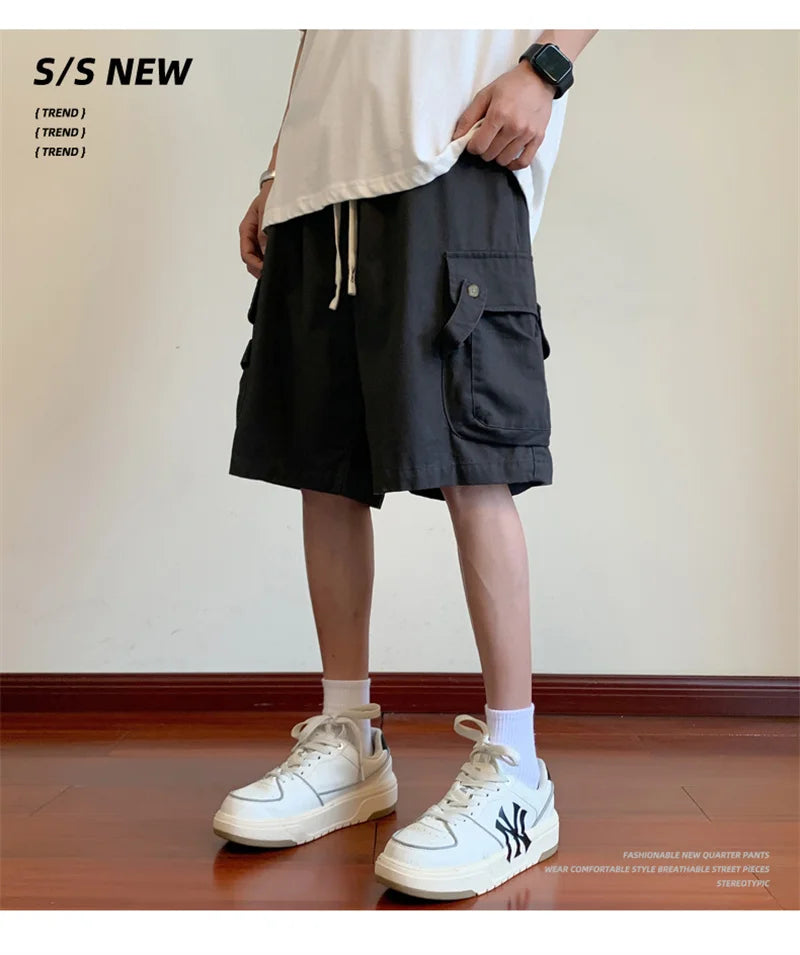 summer mens cargo shorts 2024 new outdoor multi pocket basketball casual loose work pants male drawstring y2k bermuda hombre unique cargo style 40