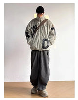 Street Lamb Wool Jacket Mens 2024 Winter Stand Collar Letter Patchwork College Parkas Fleece Warm New Thickening Couple Coats