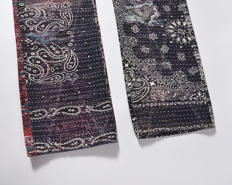 hip hop distressed paisley patchwork baggy jeans pants for men straight y2k ripped casual cargos oversized denim trousers unique cargo style 59