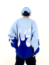 hip hop knitted pullover, bold design pullover, cozy fashion fit, stylish street outfit, modern aesthetic appeal