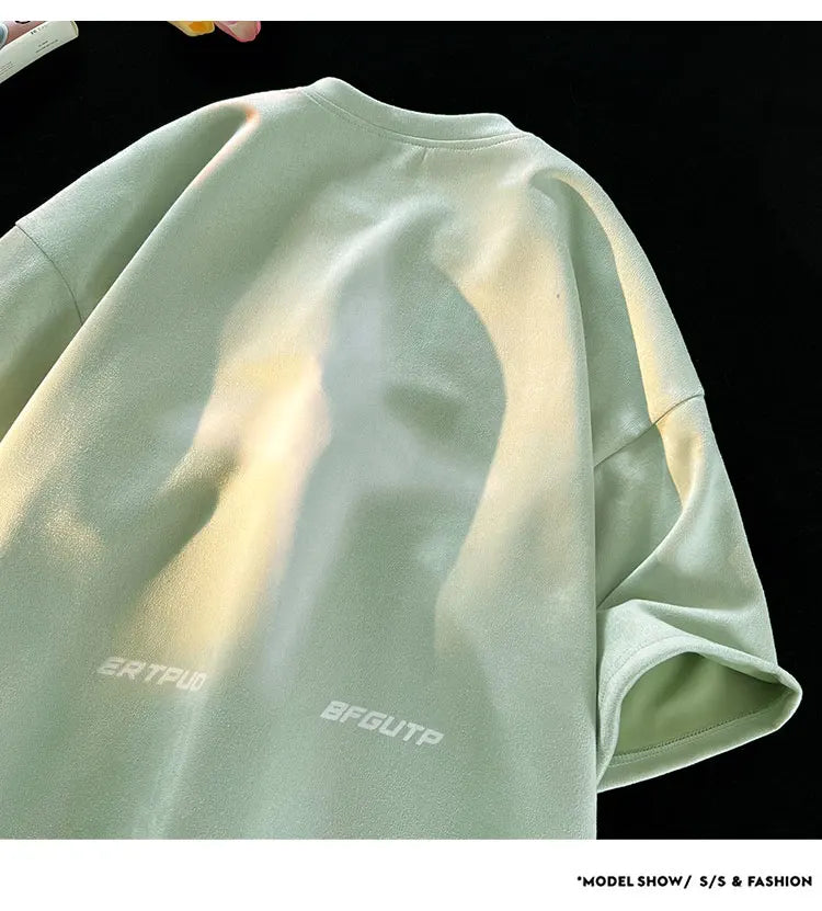 Foaming Printing Fashion Loose Tops High Street Youth Short Sleeve Tee Shirt
