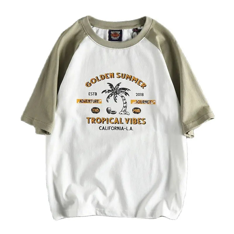 Y2k Melting smiley – Summer Mens Short Sleeved Casual Beach Wind Coconut Tree Pri