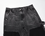 patchwork graffiti black straight denim pants mens vintage patches stitching ink splashed jeans y2k logging cargo pants for male unique cargo style 1486