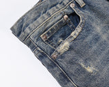 hole ripped retro straight spliced mens jeans streetwear washed pcoekts distressed denim trousers loose hip hop jean pants unique jeans style 529