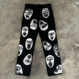 street retro dark style cartoon anime print oversized wide leg pants women y2k harajuku trendy brand high waist washed trousers unique default style 3346