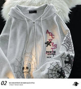 American Spider Retro Ins Printed Cardigan Hooded Sweatshirt Plus Velvet Thickened Men and Women Y2K Trendy Brand Couple Jacket