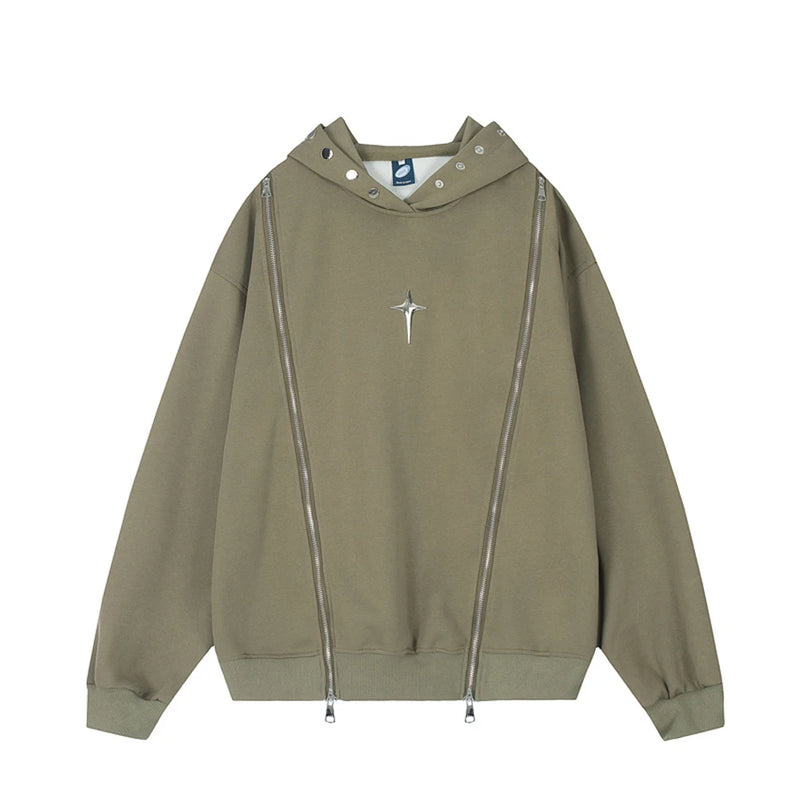 Hip Hop Punk Hoodie Sweatshirt 2023 Autumn Zipper Design Solid Color H
