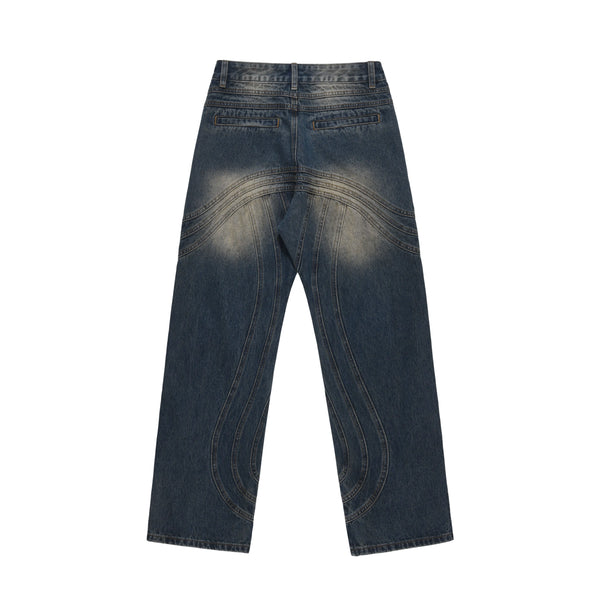 mens retro washed denim jeans loose straight pants 2023 new fashion streetwear trousers hip hop casual zipper jean pants joggers unique joggers style 2492