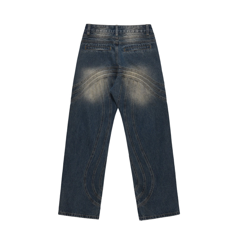 mens retro washed denim jeans loose straight pants 2023 new fashion streetwear trousers hip hop casual zipper jean pants joggers unique joggers style 2492