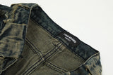 streetwear heavy craft washed distressed faded jeans flare slim straight tassel jeans for men and women raw edge denim pants unique jeans style 668