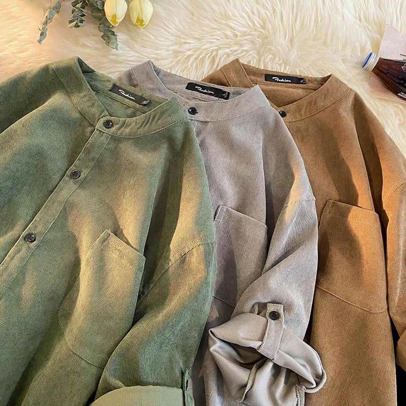 Cardigan Japanese Style Solid Color Short Sleeve Shirts Turn-down Collar Casual Loose Blouses