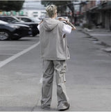 summer casual sleeveless set men hip hop loose hooded vest pockets straight leg cargo pants 2 piece outdoors sports camp suit unique cargo style 4410