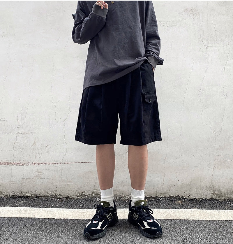 2023 Summer Retro Casual Overalls Japanese Loose All-match Casual Shorts Men Boutique Clothing Clothes for Teenagers SimpleStyle