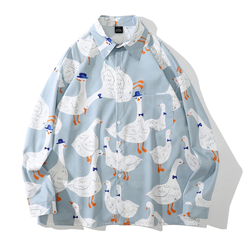 Dark Icon Full Printed Hawaiian Shirt Men Long Sleeve Turn-down Collar Shirts for Men