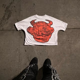 Skatercore Anime panel – American Fashion Trend Letter Print Oversized Round T Shirt