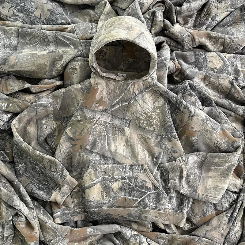 Heavy Weight Hoodies Women Y2K Camouflage Pattern Pullover Streetwear