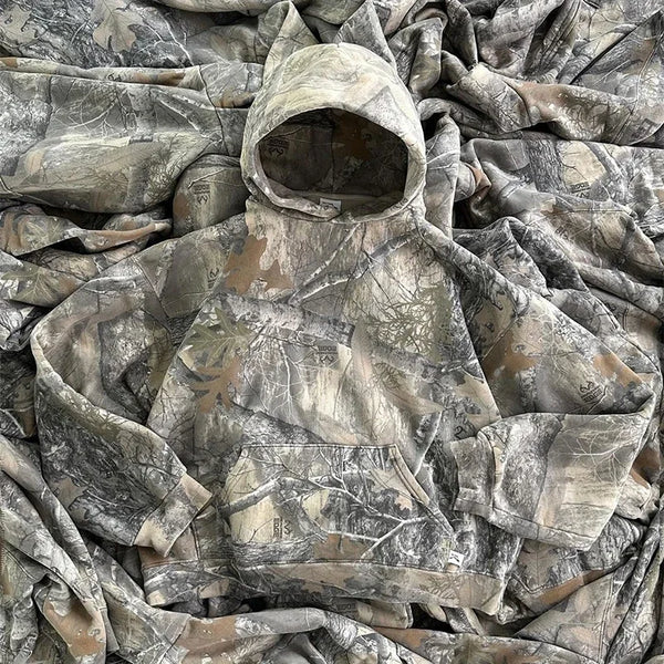 Heavy Weight Hoodies Women Y2K Camouflage Pattern Pullover Streetwear