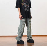 hip hop cargo denim pants streetwear plain denim pants mens harajuku cotton casual joggers jeans loose straight pants trousers unique joggers style 3858