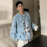bold graphic pullover, layered streetwear look, soft knit pullover with flame design, y2k fashion statement