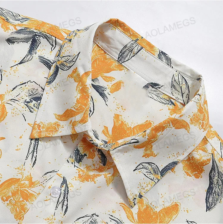 Casual Fashion Hawaiian Shirts Flower Pattern Half Sleeve Shirt Beach Fashion Versatile