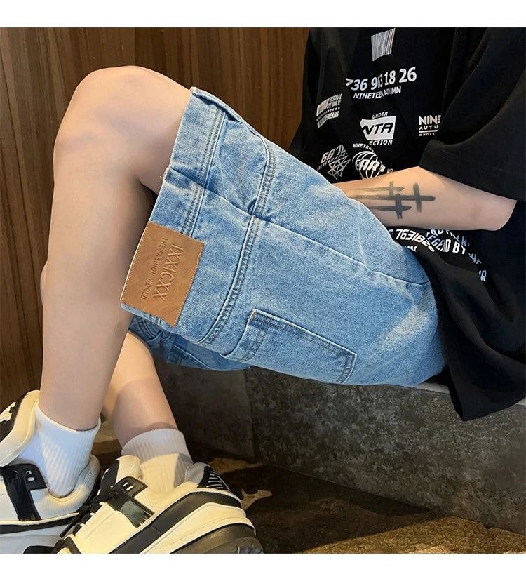 High Street Denim Short Retro Blue Jeans Summer New Men's Baggy Shorts Y2k Oversize Clothes Unisex Jeans
