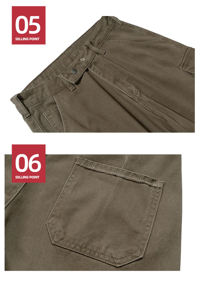 mens baggy jeans ribbon pockets loose cargo pants luxury designer man denim pants jeans trousers unique cargo style 5755