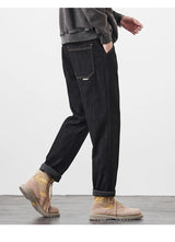 plus size 28 42 micro elastic jeans men classic fashion casual loose straight black denim jeans pant cityboy jeans long trousers unique jeans style 2134