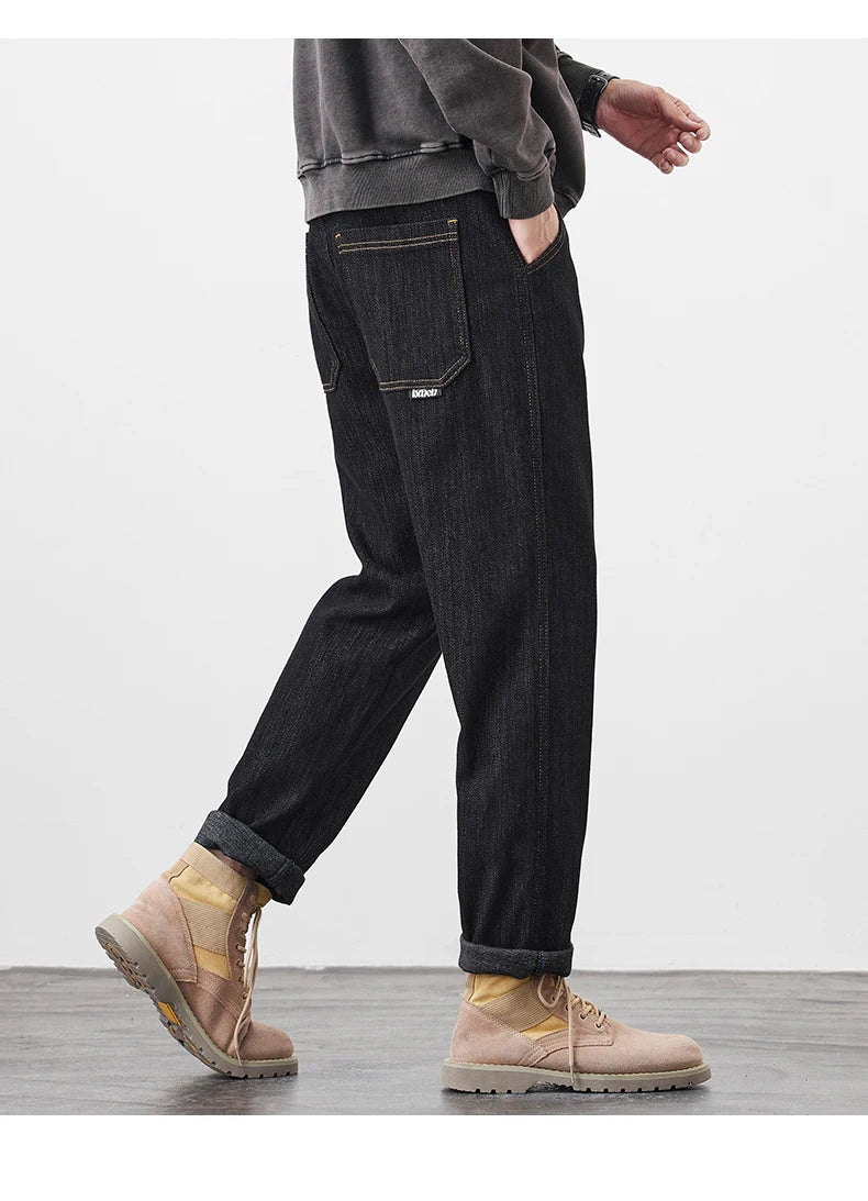 plus size 28 42 micro elastic jeans men classic fashion casual loose straight black denim jeans pant cityboy jeans long trousers unique jeans style 2134
