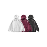 American Street Ins Gray Hooded Sweatshirt Jacket for Boys Retro Street Y2K Loose Splicing Contrasting Zipper Cardigan Top