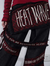 embroidered patchwork red checkered multi pocket jeans with high waist and slimming effect floor length pants baggy jeans women unique jeans style 2588