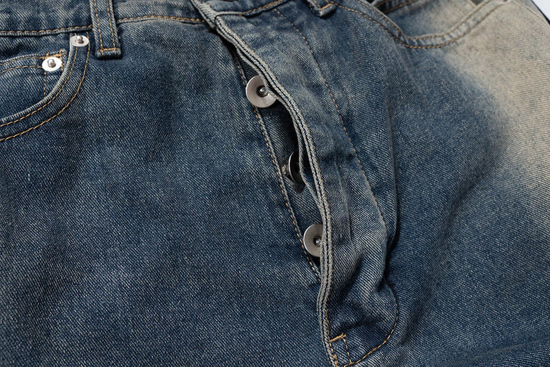 Ro Style Gradient Blue Horn Stacked Floor Dragging Jeans Unisex Streetwear Baggy Y2K Ribbons Zipper Denim Trousers Oversized