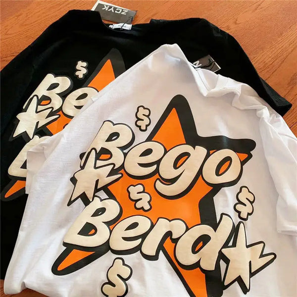 Y2K Graphic Tee – American Cute Orange Star Letters Cartoon T Shirt Vintage St – Modern Streetwear for Everyone