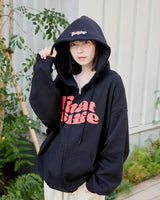 Trendy Brand Casual Loose Versatile Letter Printed Zipper Hoodie Women