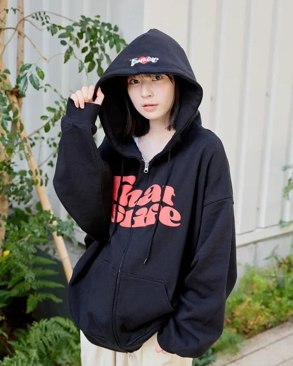 Trendy Brand Casual Loose Versatile Letter Printed Zipper Hoodie Women