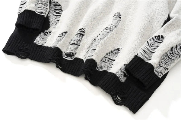 hip hop streetwear knitted sweater sweater 2022 mens harajuku ripped holes new casual v neck tops cotton loose pullover sweaters - unisex casual winter pullover, Y2K grunge street style, oversized streetwear hoodie