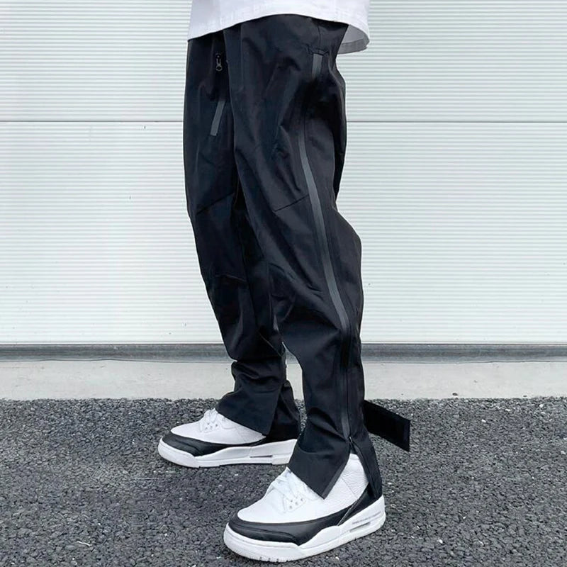 high street zipper pockets quick dry vibe style mens track pants elastic waist straight retro black casual trousers menswear bottoms