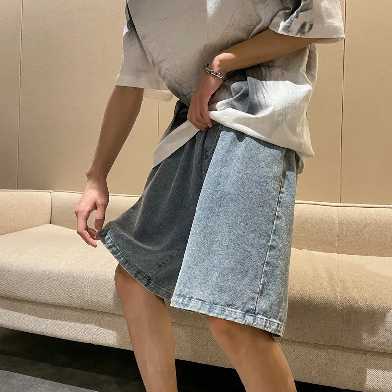 Korean Style Summer Men's Black Wide Leg Denim Shorts 2023 New Fashion Casual Baggy Short Jeans Male Brand Clothes