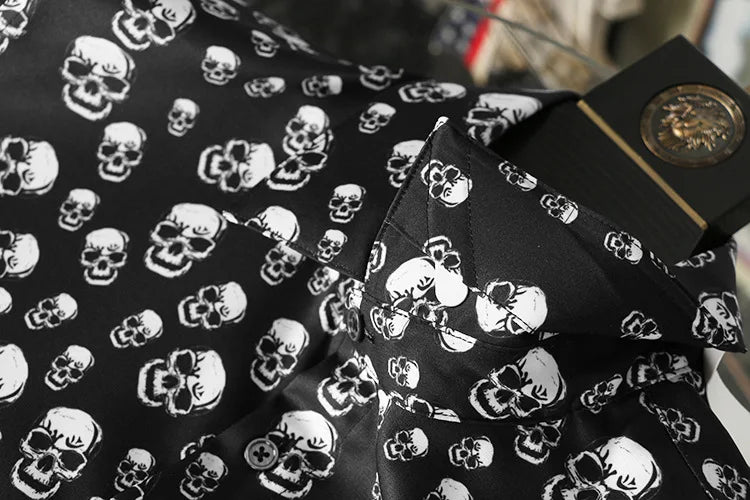 New 2021 Men luxurious classic Skull Head Fashion Cotton Casual Shirts Shirt high quality Pocket Long-sleeves S 2XL #D232