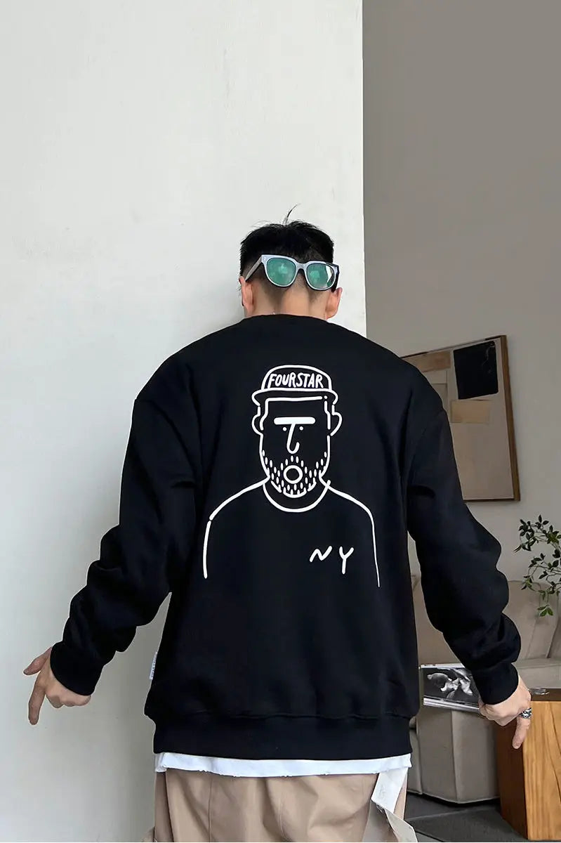 Spring and Autumn Korean Style New Style Men's Round Neck Sweatshirt American Ins Casual Loose Cartoon