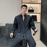 Men French Vintage Fashion Business Casual Long Sleeve Loose Dress Shirts Man Korean Streetwear Party Shirt Blouses