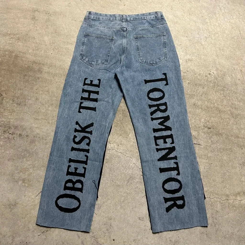 harajuku high street y2k baggy jeans punk popular print wide leg denim pants jeans streetwear trouser men clothing unique jeans style 2161