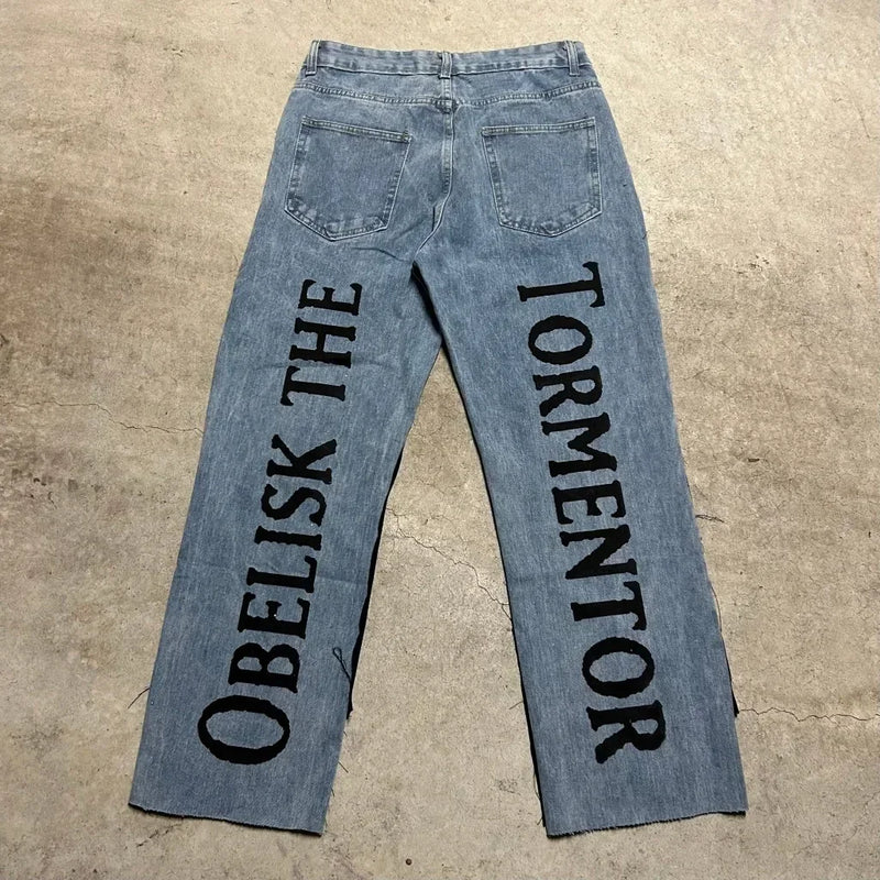 harajuku high street y2k baggy jeans punk popular print wide leg denim pants jeans streetwear trouser men clothing unique jeans style 2161
