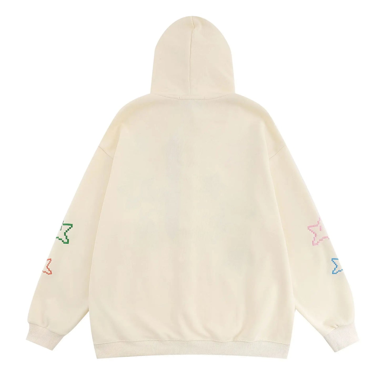Hip Hop Zip Up Hoodie Jacket Y2K Star Embroidered Fleece Hooded Coat 2