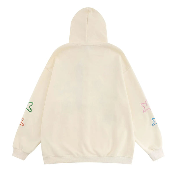 Hip Hop Zip Up Hoodie Jacket Y2K Star Embroidered Fleece Hooded Coat 2