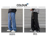 korean style waffle tie dye casual pants high street vibe pants men trendy brand colorful drawstring side slit straight trousers unique default style 2095