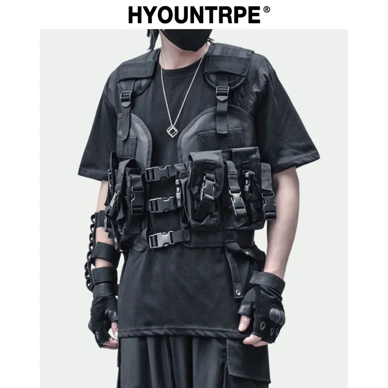 Fashion Hip Hop Sleeveless Vest Men Cargo Waistcoat with Pockets Military Jacket New Casual Streetwear Tactical Sweatshirts b - variant style 55c78e for streetwear fashion