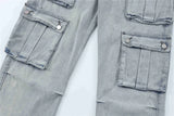 2024 multi pocket jeans vintage mens harajuku cargo denim pants retro hip hop straight loose jean pants unique cargo style 909