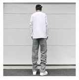 side long zipper open denim jeans mens elastic waist straight biker trousers jeans fashion streetwear hip hop jean pants joggers unique joggers style 2539