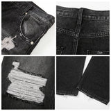 retro black blue straight oversized washed torn jeans solid color ripped jeans baggy hip hop destroyed men wide leg jeans pant unique jeans style 4815